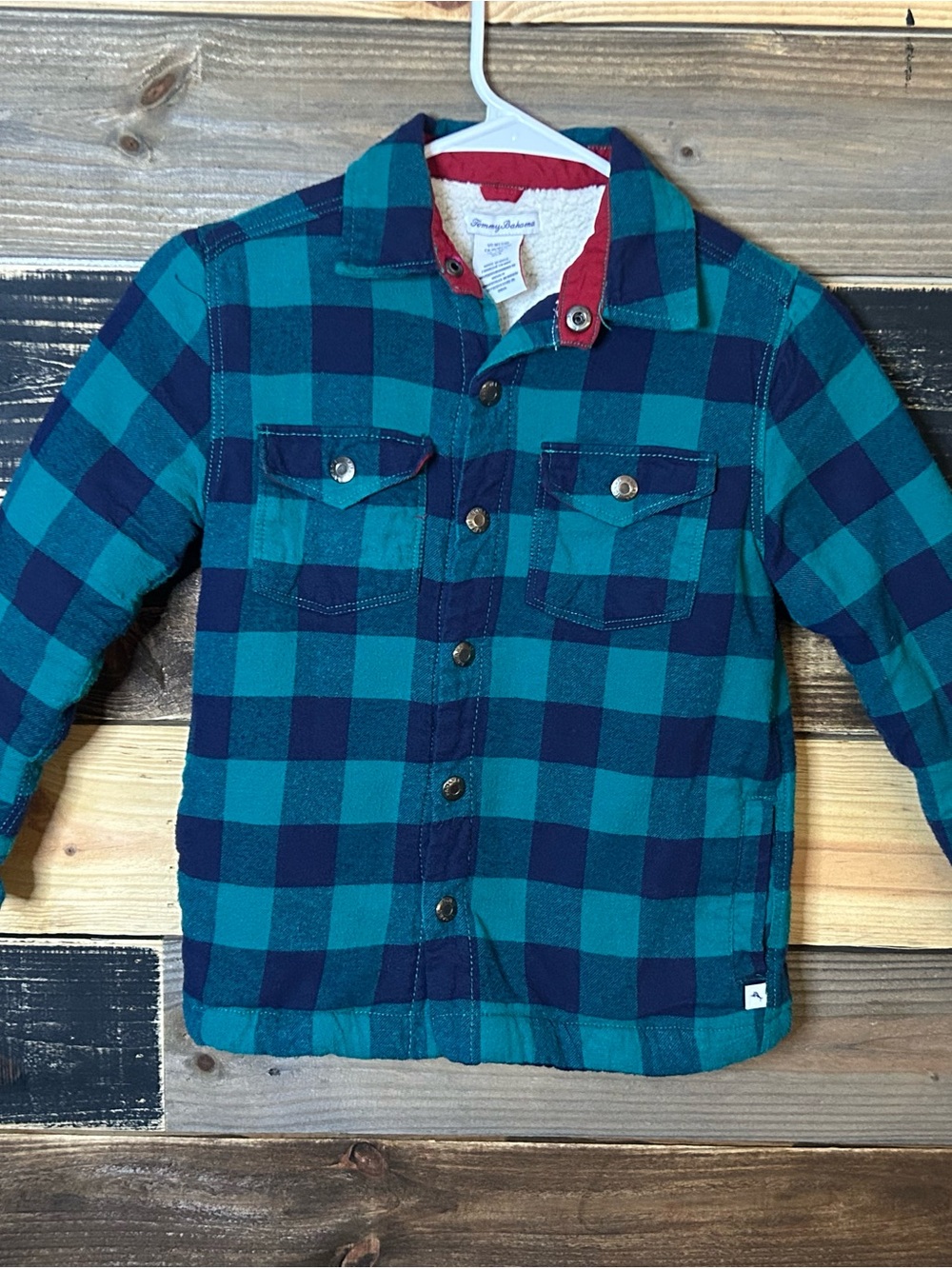 Kids Plaid Button-Up Shirt Jacket - Teal & Navy